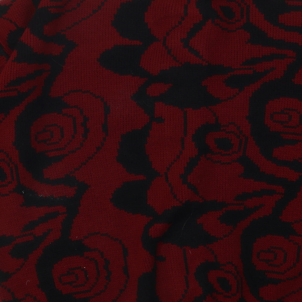 Preworn Womens Red Mock Neck Floral Acrylic Cardigan Jumper Size 2XL