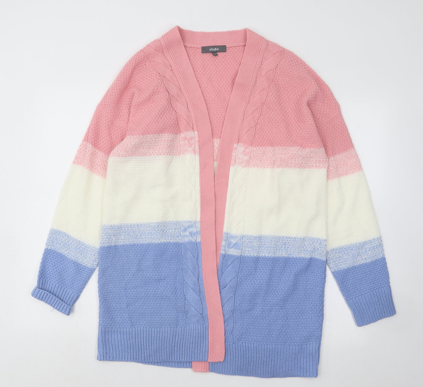 Studio Womens Multicoloured V-Neck Geometric Acrylic Cardigan Jumper Size 14