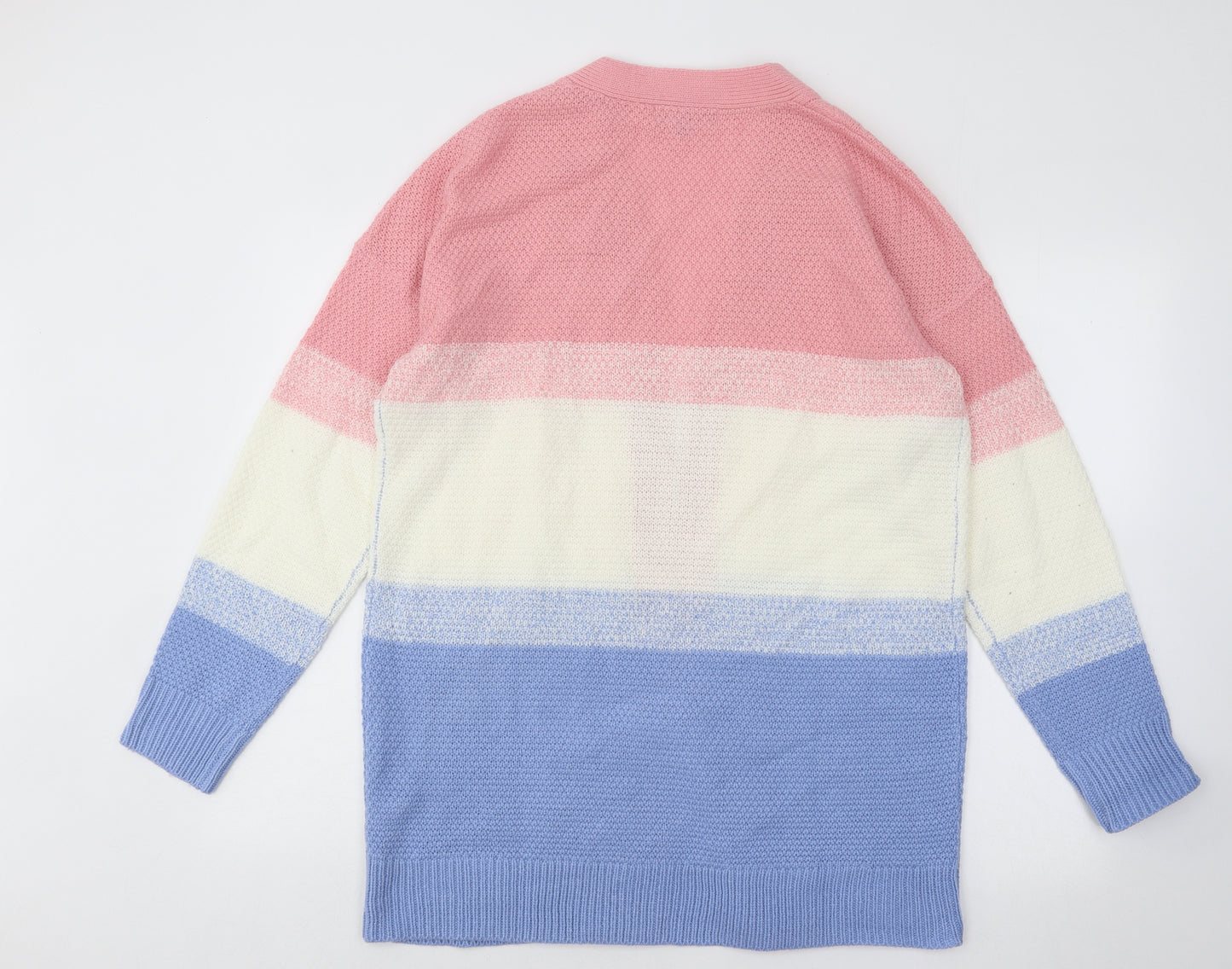 Studio Womens Multicoloured V-Neck Geometric Acrylic Cardigan Jumper Size 14