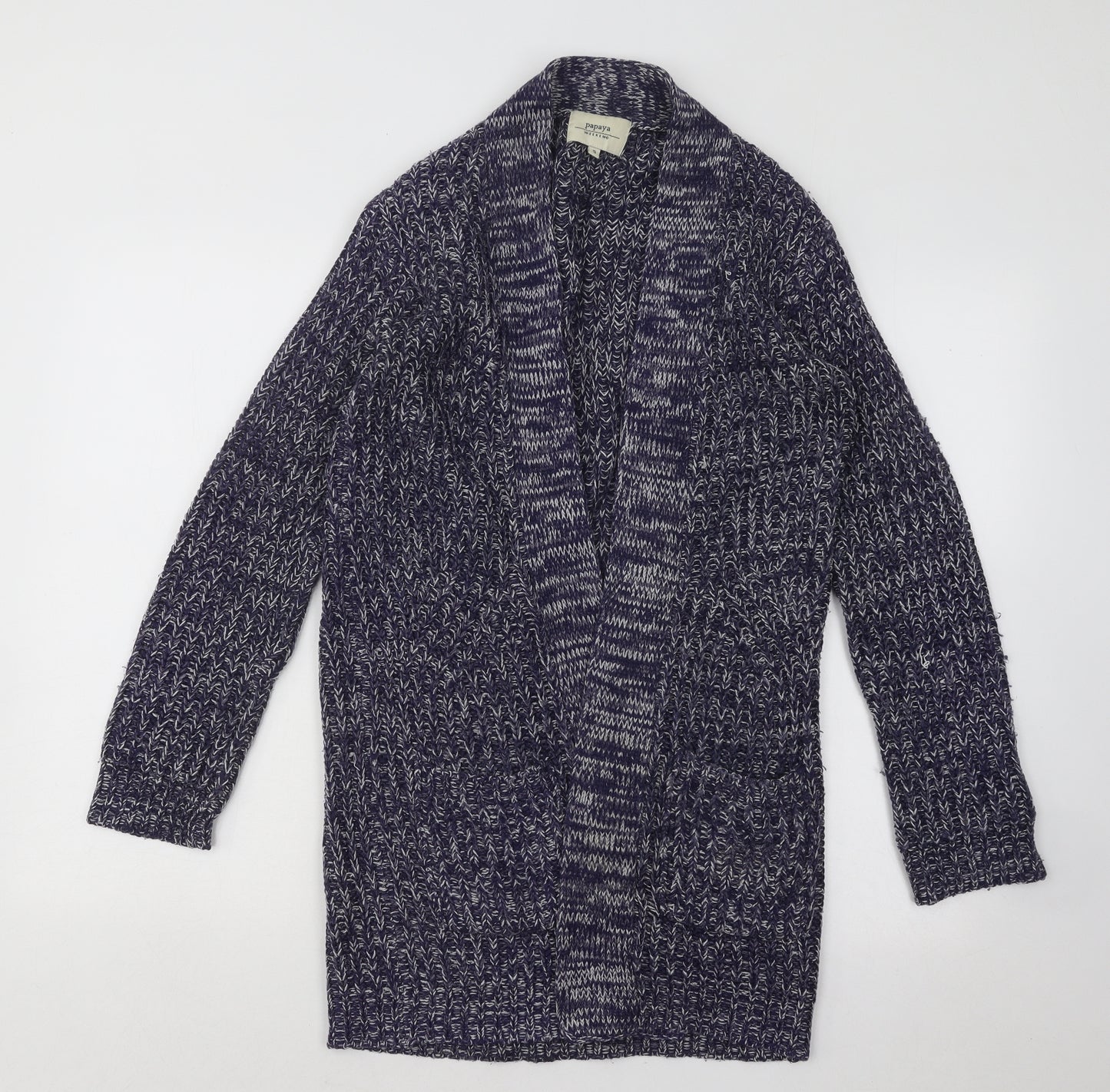 Papaya Womens Blue Collared Acrylic Cardigan Jumper Size S