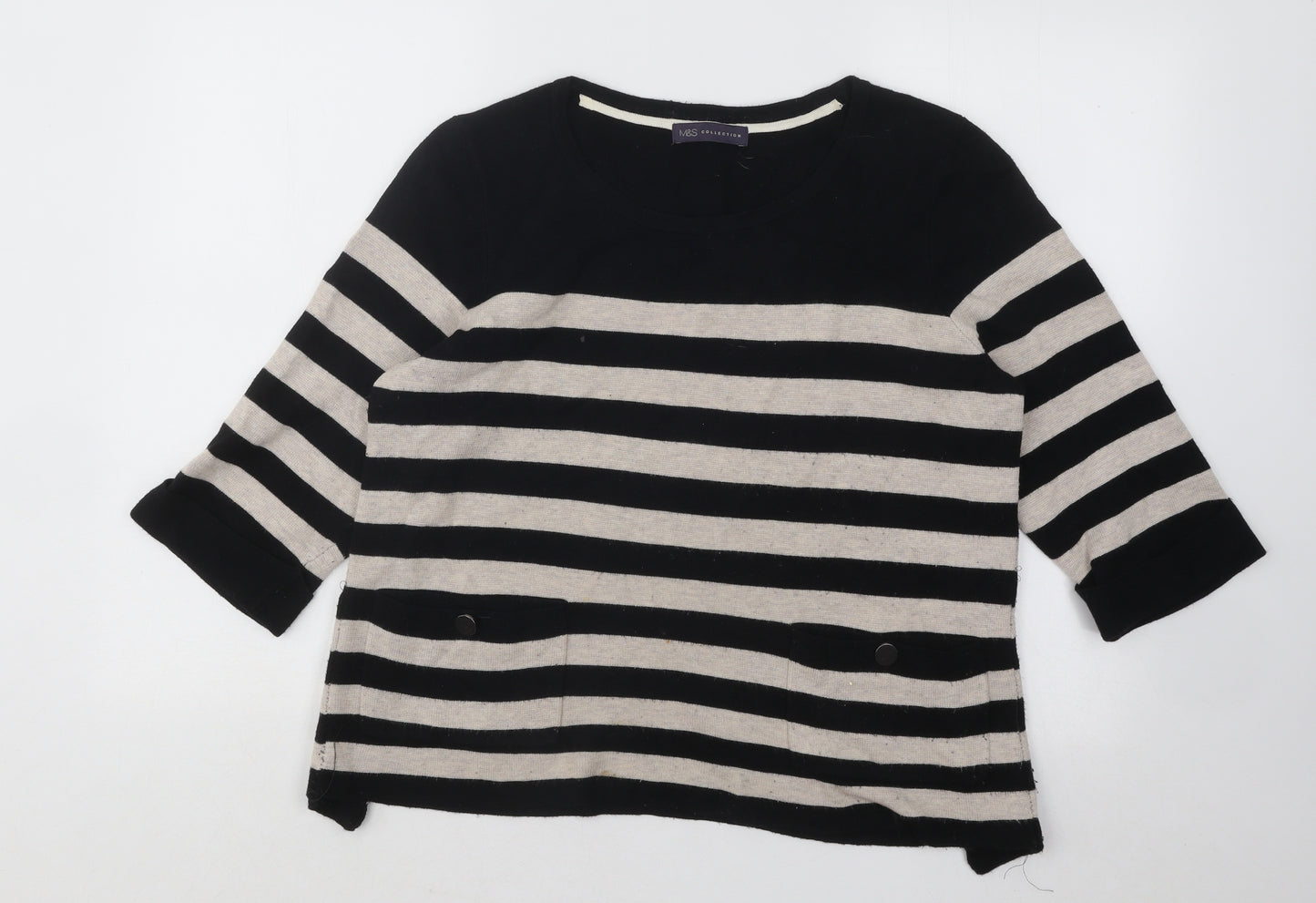 Marks and Spencer Womens Beige Round Neck Striped Viscose Pullover Jumper Size 16