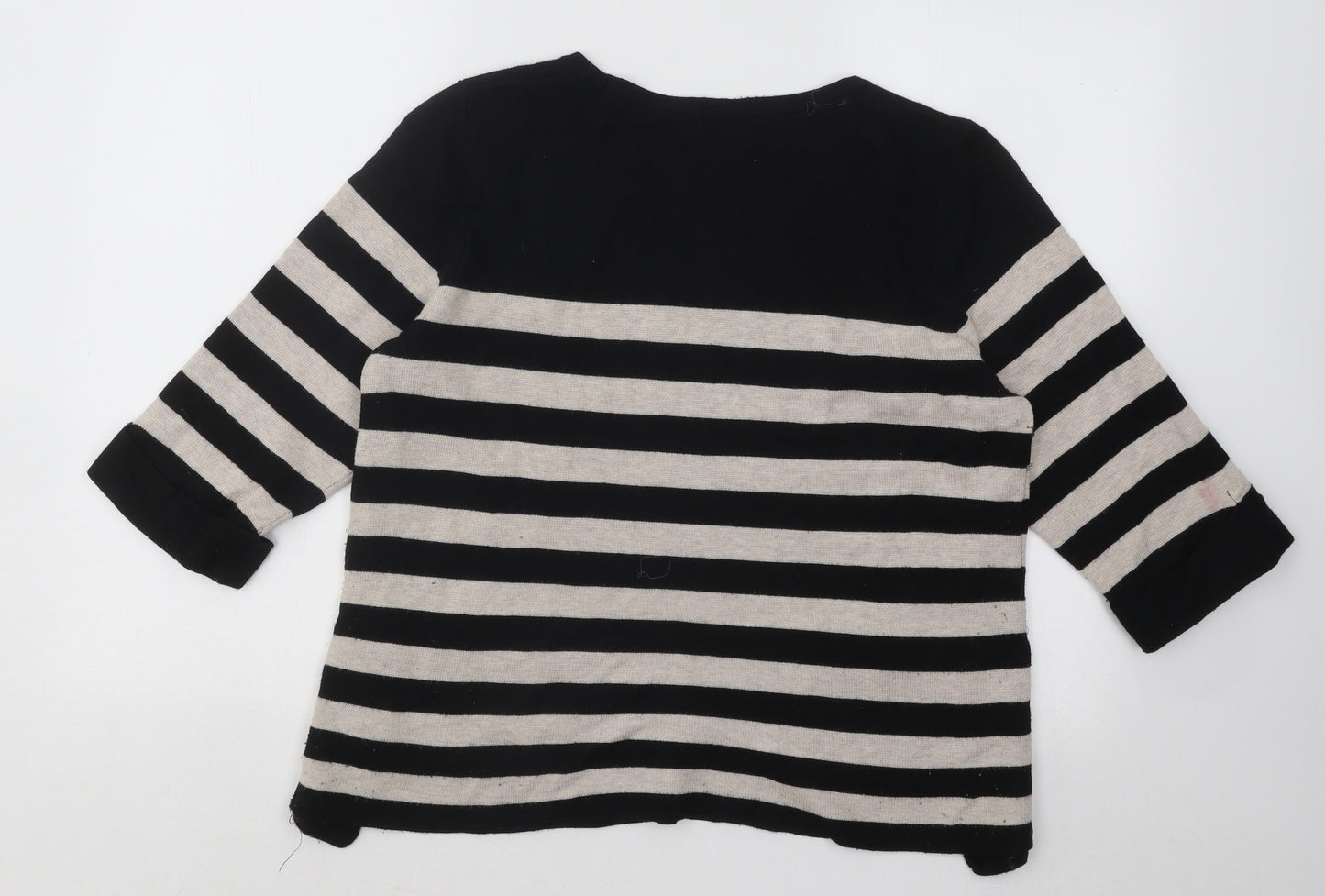 Marks and Spencer Womens Beige Round Neck Striped Viscose Pullover Jumper Size 16