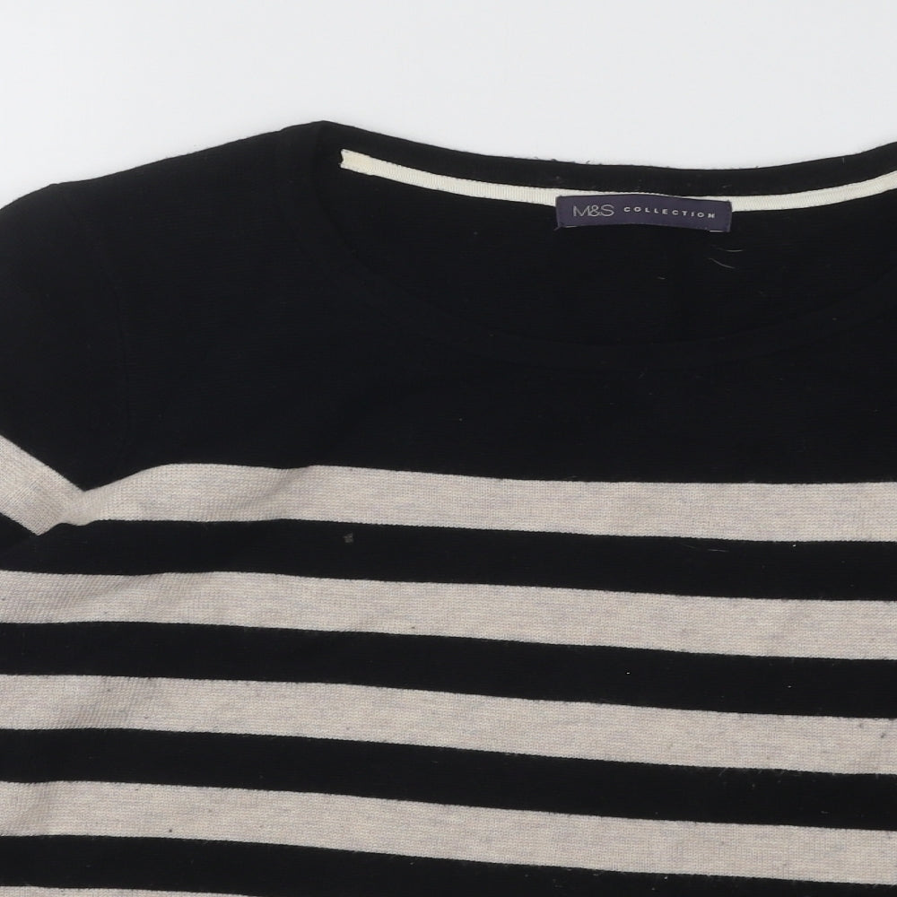 Marks and Spencer Womens Beige Round Neck Striped Viscose Pullover Jumper Size 16