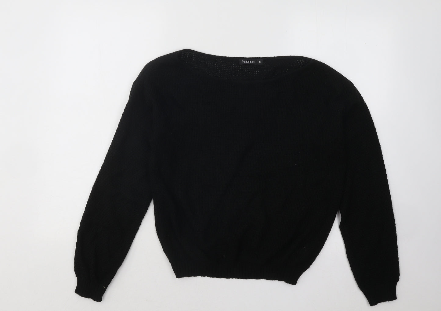 Boohoo Womens Black Boat Neck Acrylic Pullover Jumper Size M