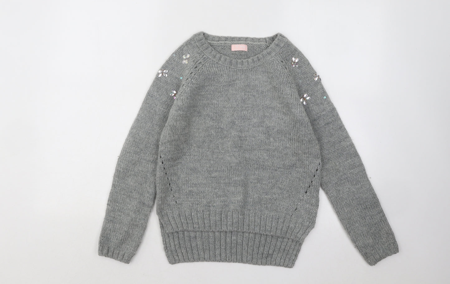 NEXT Girls Grey Round Neck Acrylic Pullover Jumper Size 11-12 Years Pullover