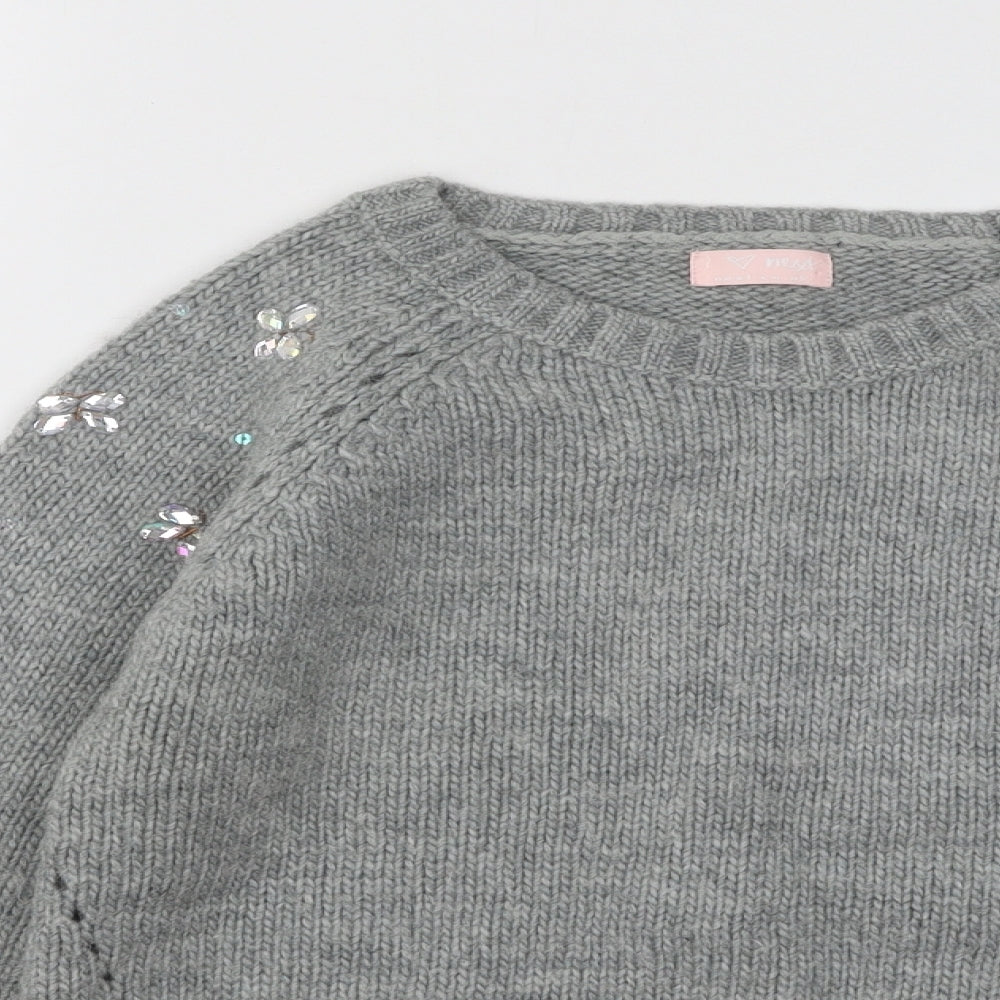 NEXT Girls Grey Round Neck Acrylic Pullover Jumper Size 11-12 Years Pullover