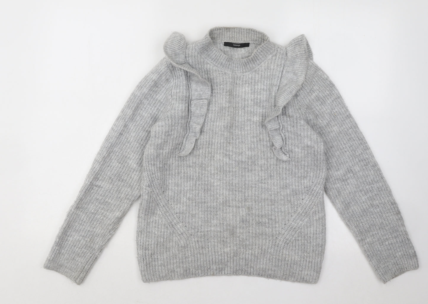 George Womens Grey Mock Neck Acrylic Pullover Jumper Size XS