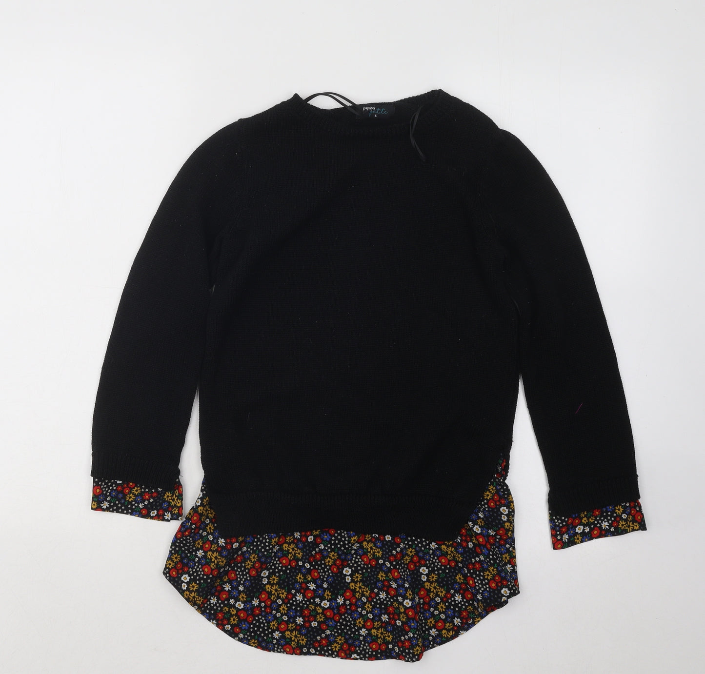 Papaya Womens Black Round Neck Floral Acrylic Pullover Jumper Size 6