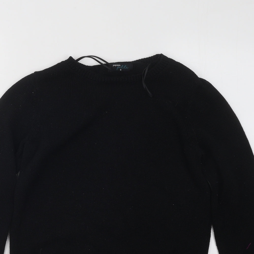 Papaya Womens Black Round Neck Floral Acrylic Pullover Jumper Size 6
