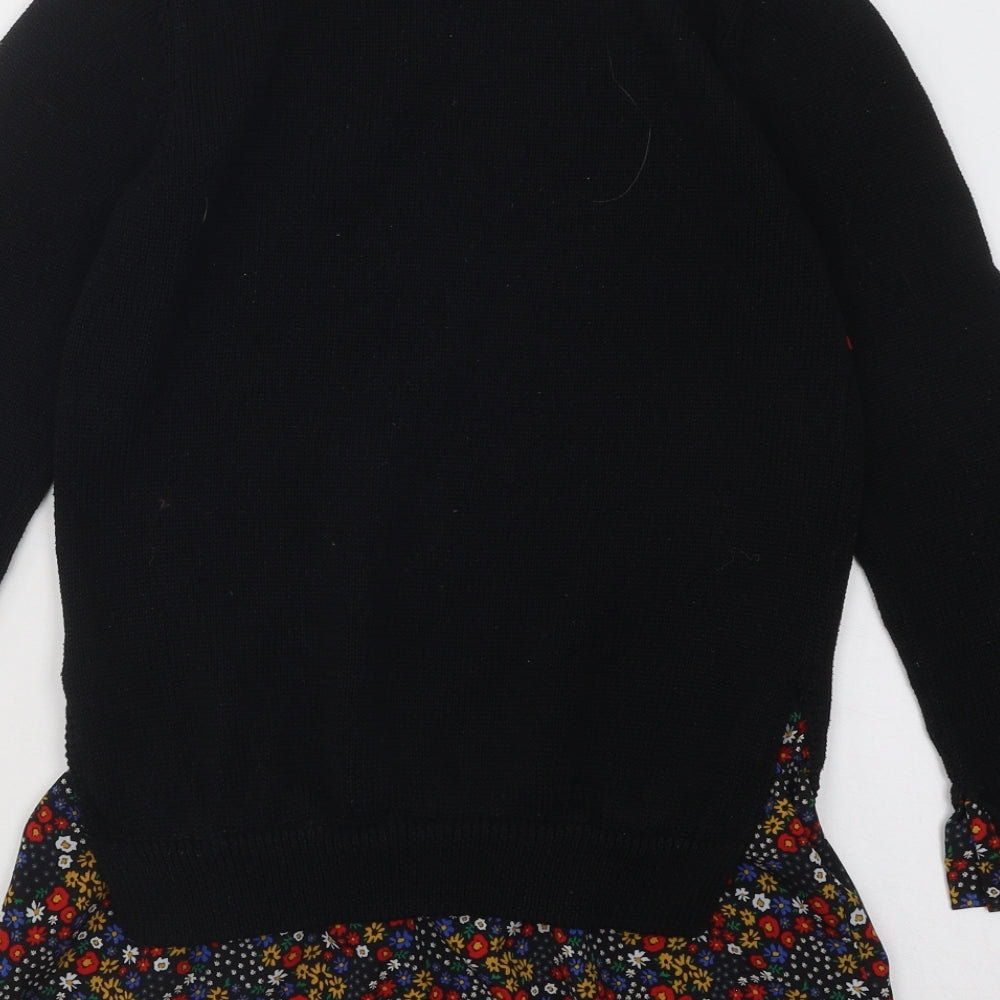 Papaya Womens Black Round Neck Floral Acrylic Pullover Jumper Size 6