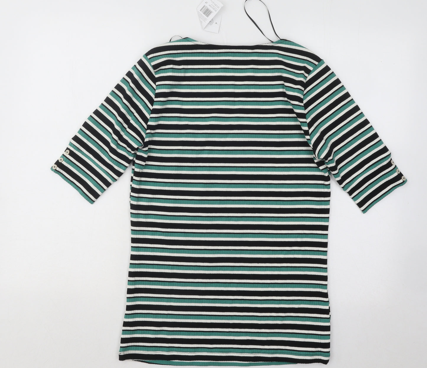 F&F Womens Green Square Neck Striped Cotton Pullover Jumper Size 12