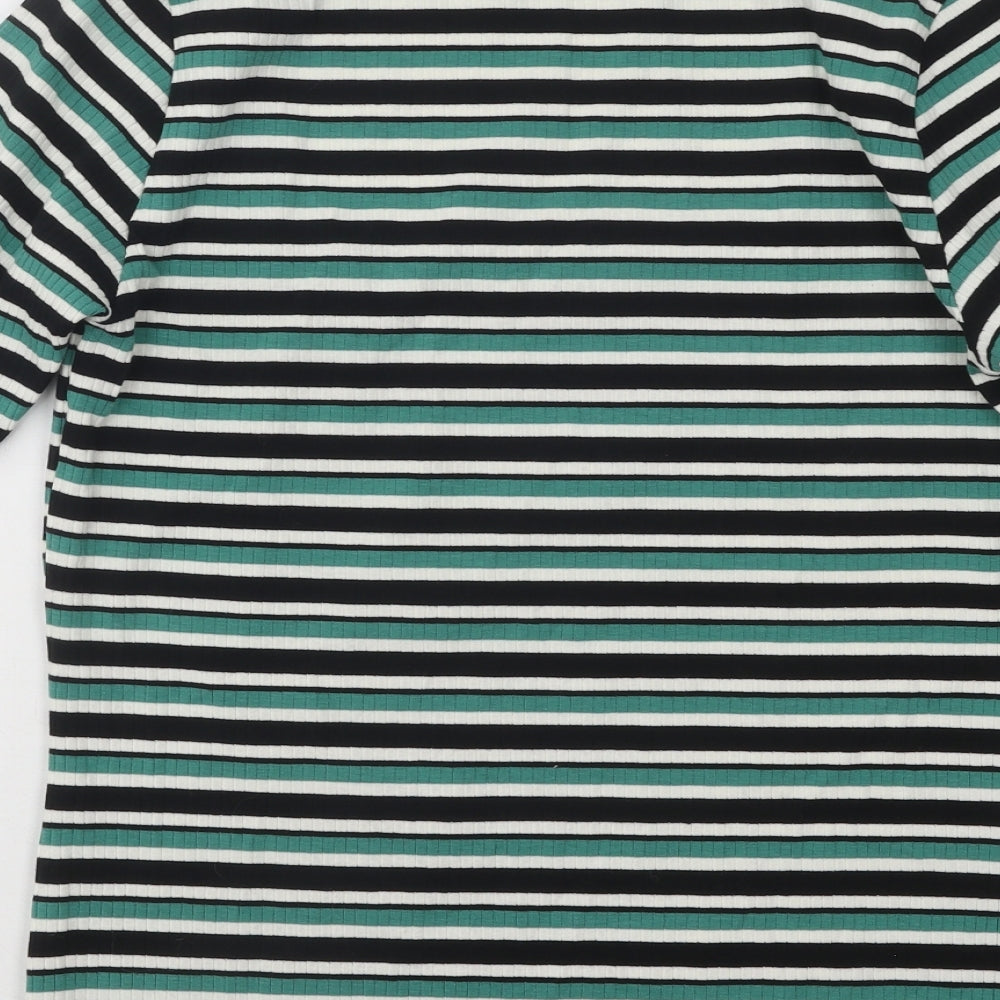 F&F Womens Green Square Neck Striped Cotton Pullover Jumper Size 12