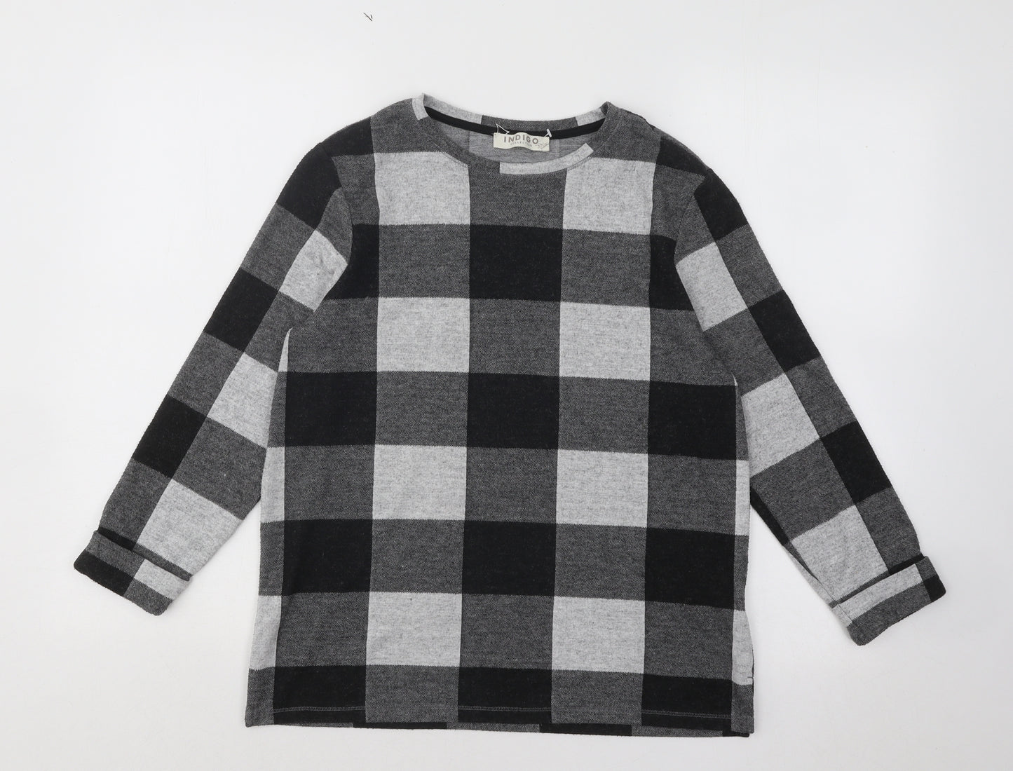 Marks and Spencer Womens Grey Round Neck Check Viscose Pullover Jumper Size 10