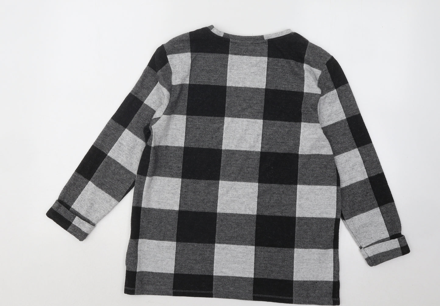 Marks and Spencer Womens Grey Round Neck Check Viscose Pullover Jumper Size 10