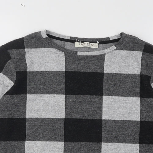 Marks and Spencer Womens Grey Round Neck Check Viscose Pullover Jumper Size 10