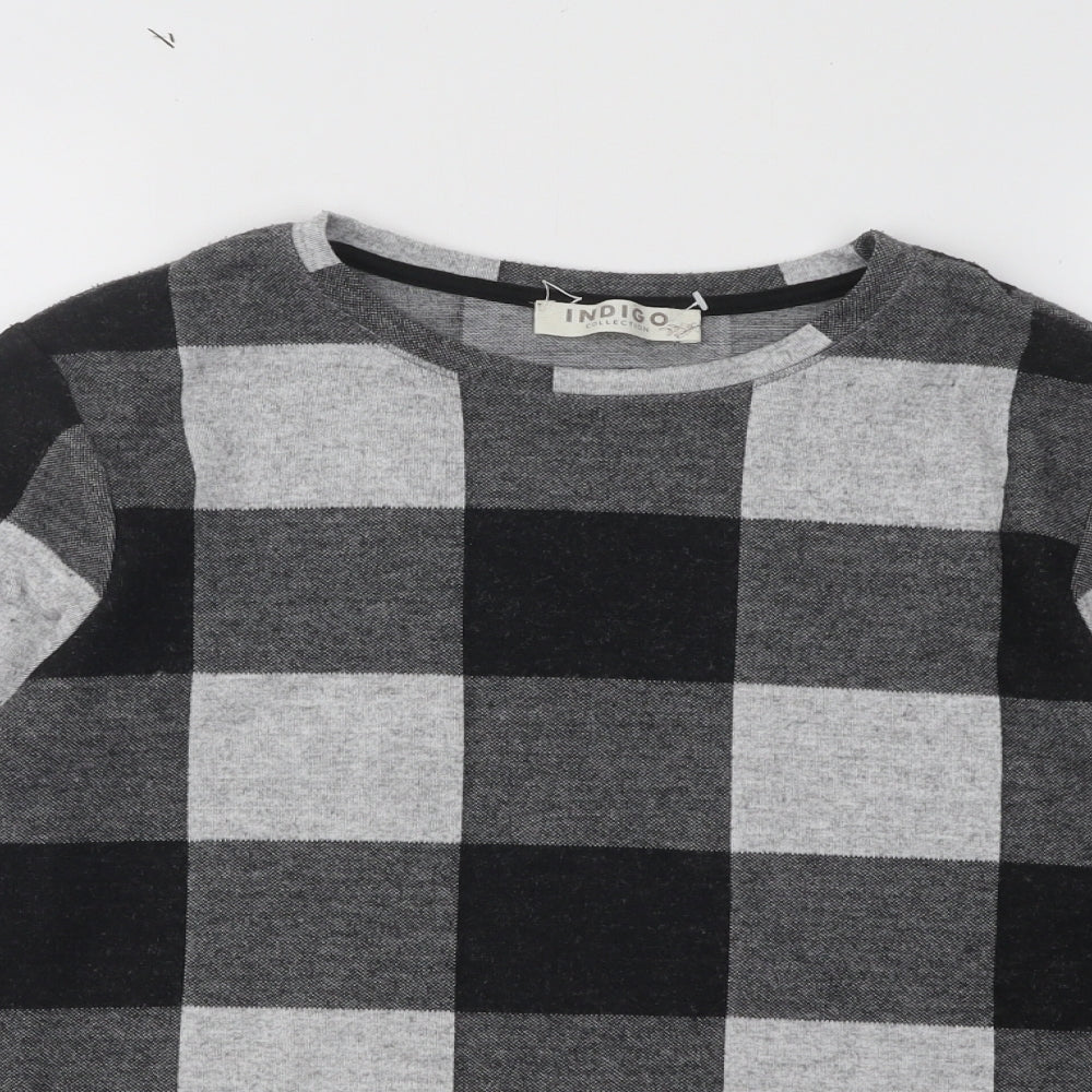 Marks and Spencer Womens Grey Round Neck Check Viscose Pullover Jumper Size 10