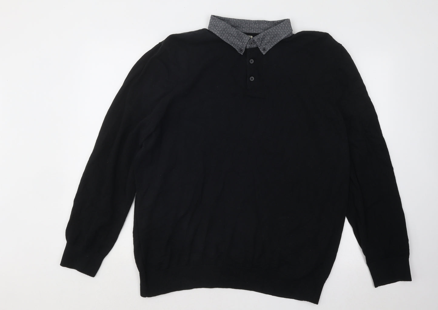George Mens Black Collared Cotton Pullover Jumper Size 2XL