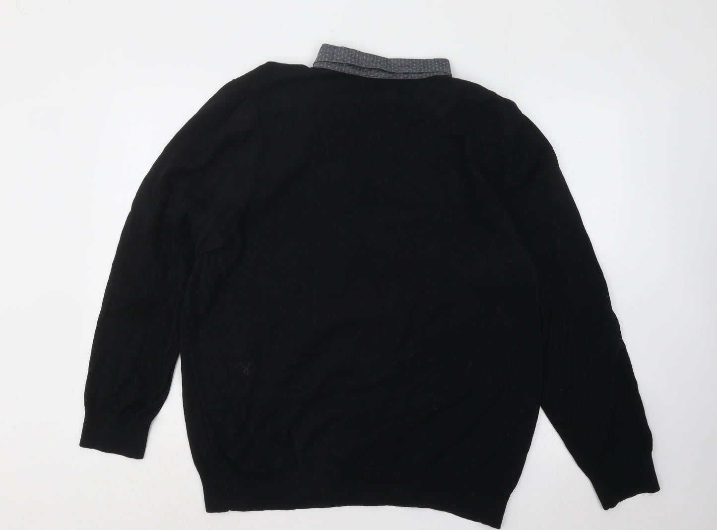 George Mens Black Collared Cotton Pullover Jumper Size 2XL