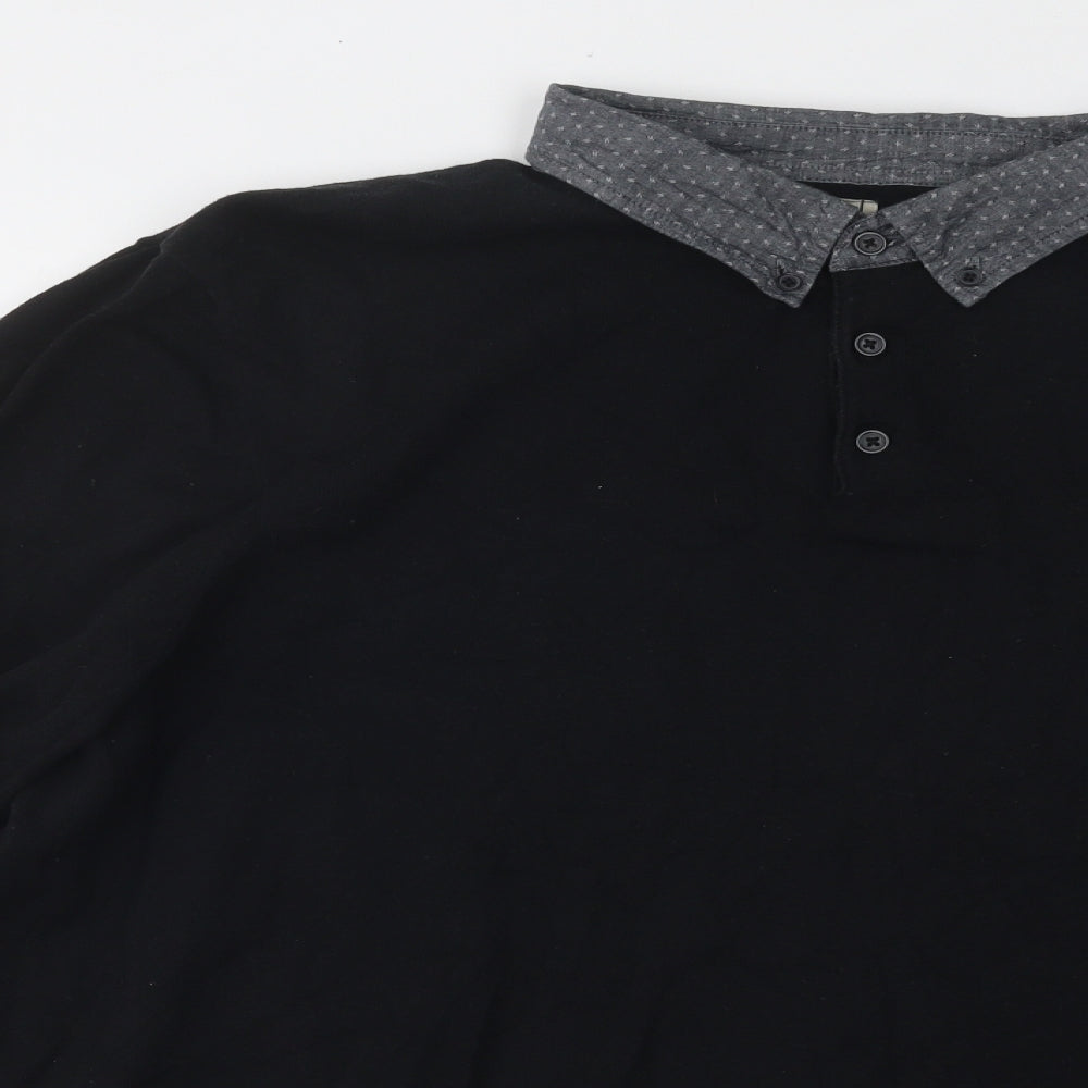 George Mens Black Collared Cotton Pullover Jumper Size 2XL