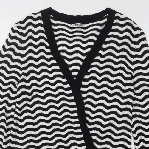 Damart Womens Black V-Neck Striped Viscose Cardigan Jumper Size 10