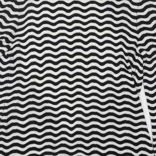 Damart Womens Black V-Neck Striped Viscose Cardigan Jumper Size 10