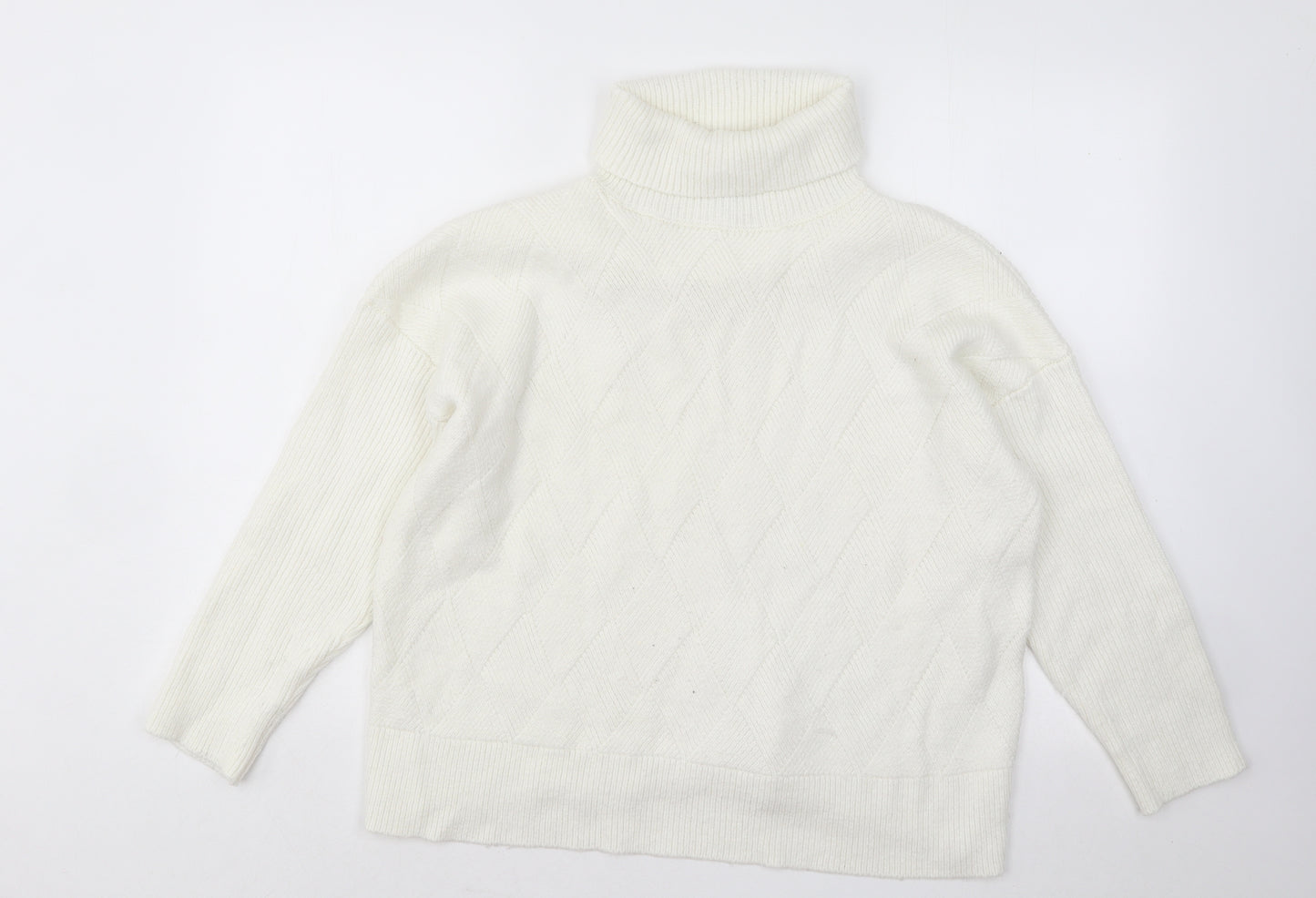 NEXT Womens White Roll Neck Geometric Acrylic Pullover Jumper Size L
