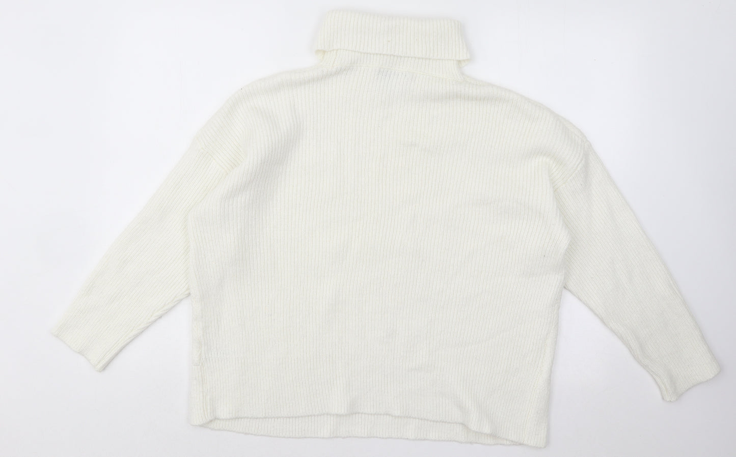 NEXT Womens White Roll Neck Geometric Acrylic Pullover Jumper Size L