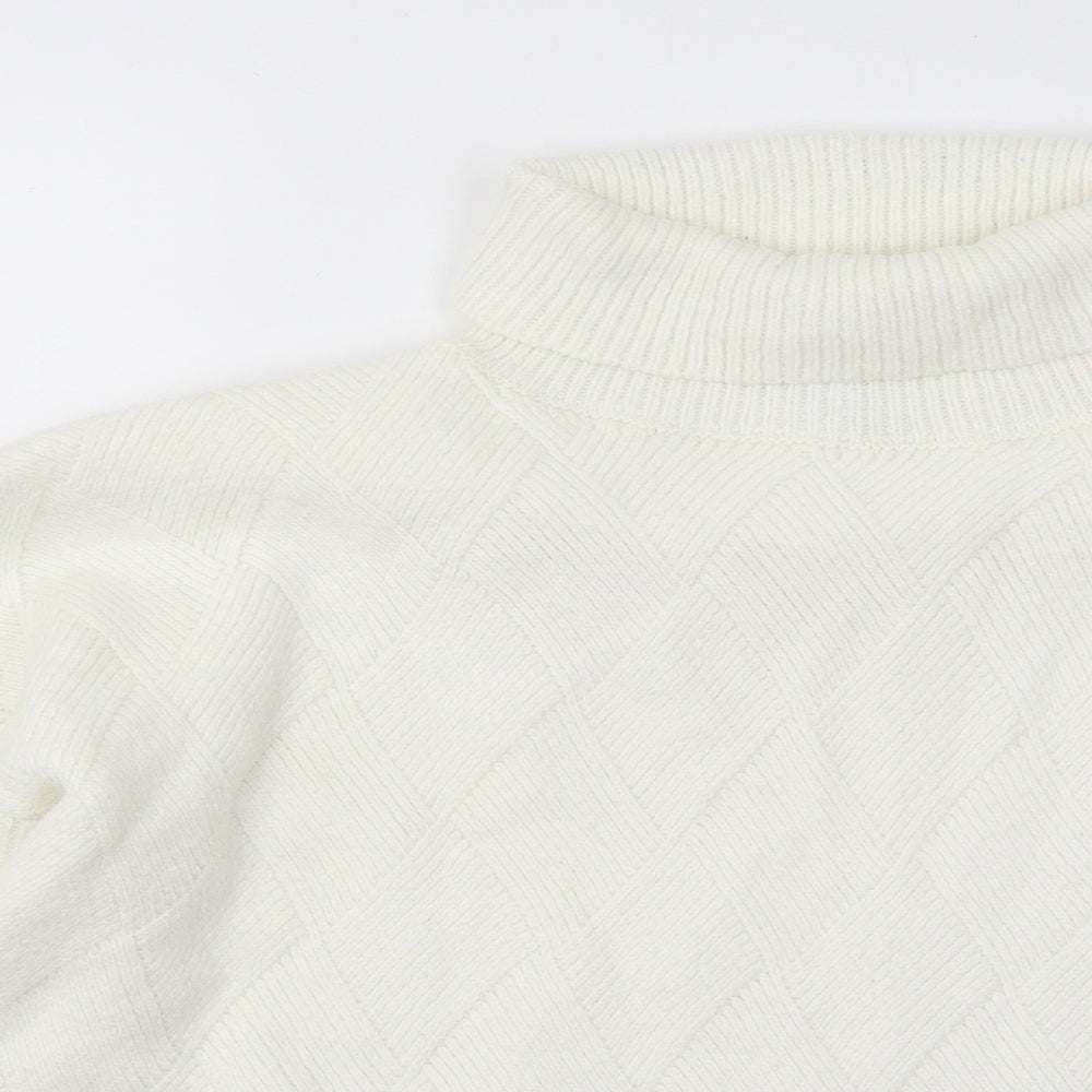 NEXT Womens White Roll Neck Geometric Acrylic Pullover Jumper Size L