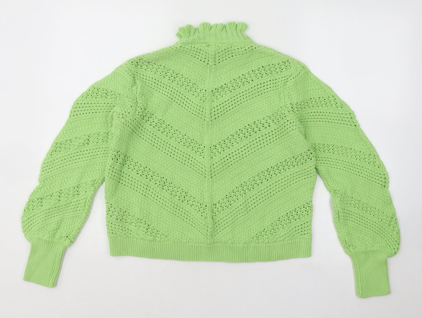 Marks and Spencer Womens Green Mock Neck Geometric Cotton Pullover Jumper Size 14