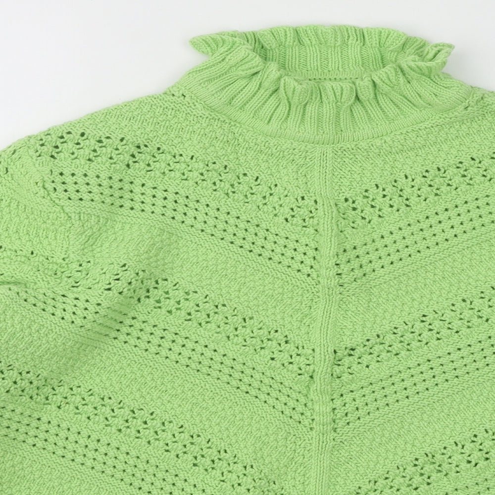 Marks and Spencer Womens Green Mock Neck Geometric Cotton Pullover Jumper Size 14