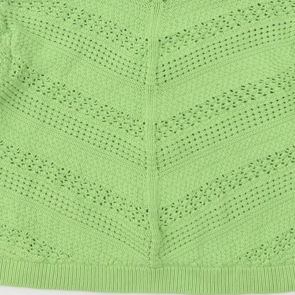 Marks and Spencer Womens Green Mock Neck Geometric Cotton Pullover Jumper Size 14