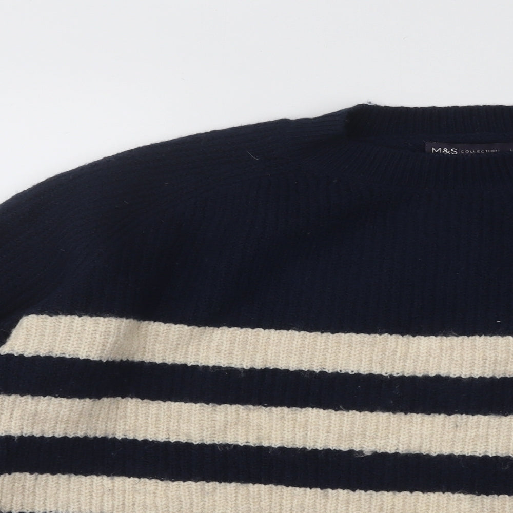 Marks and Spencer Womens Blue Mock Neck Striped Acrylic Pullover Jumper Size 14