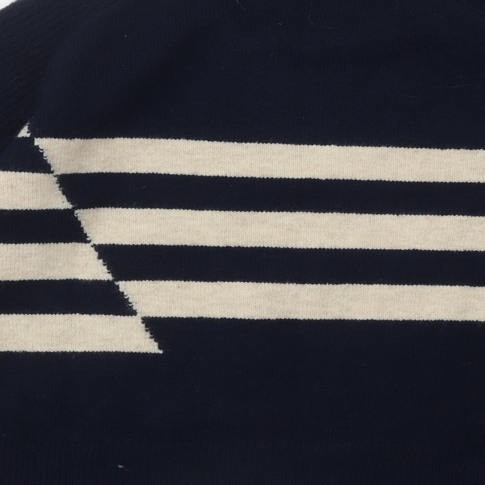 Marks and Spencer Womens Blue Mock Neck Striped Acrylic Pullover Jumper Size 14