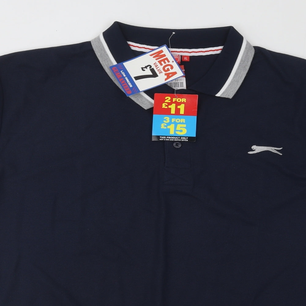 Slazenger Mens Blue Cotton Polo Size XL Collared Button