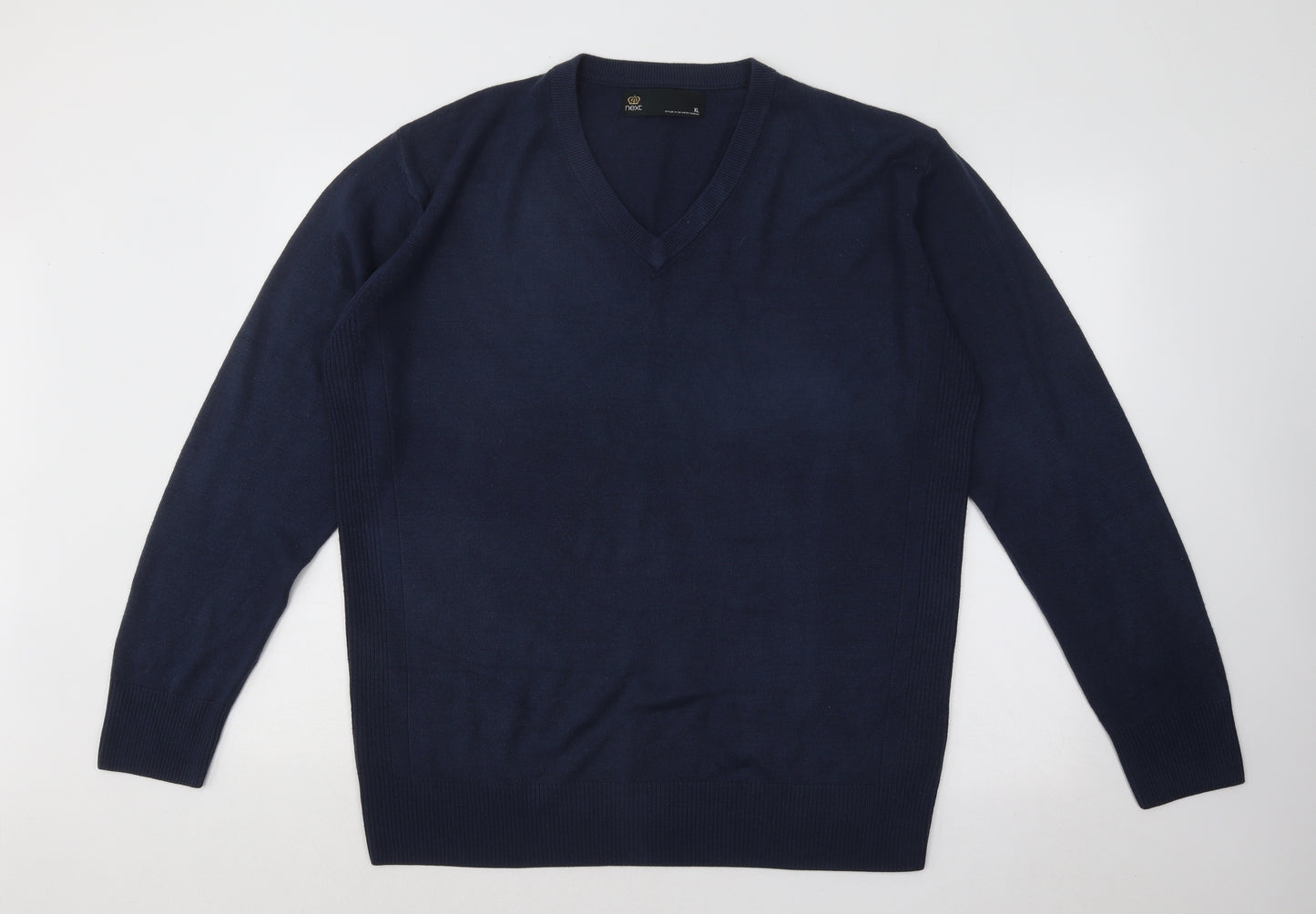 NEXT Mens Blue V-Neck Acrylic Pullover Jumper Size XL