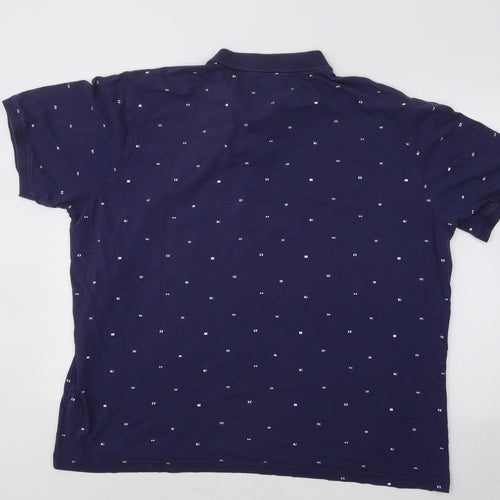 Dunnes Stores Mens Blue Geometric Cotton Polo Size 3XL Collared Button