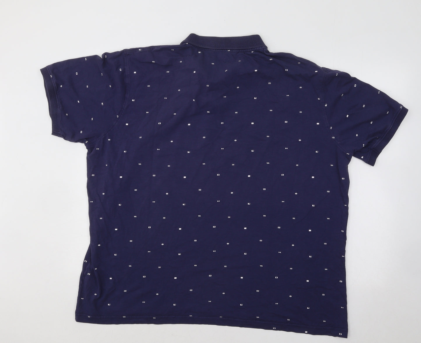 Dunnes Stores Mens Blue Geometric Cotton Polo Size 3XL Collared Button