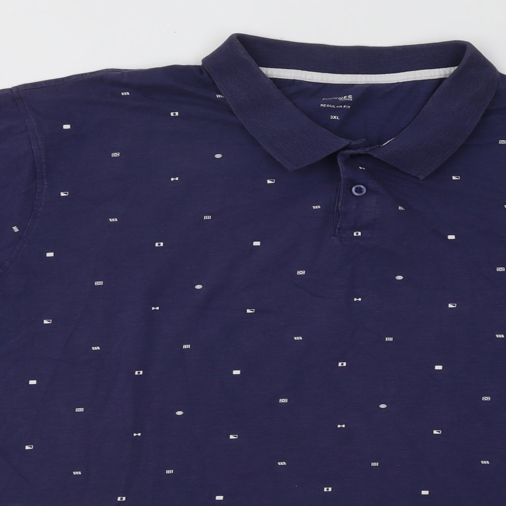 Dunnes Stores Mens Blue Geometric Cotton Polo Size 3XL Collared Button