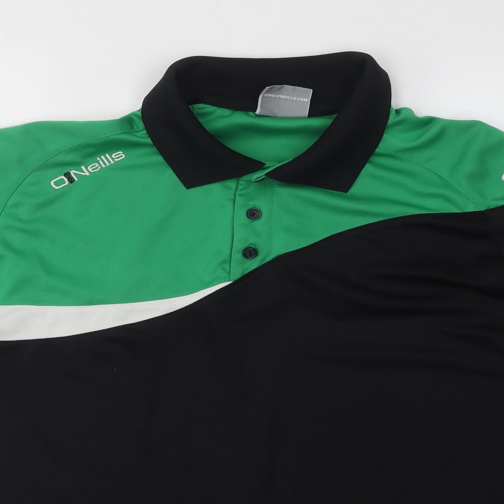 O'Neill Mens Black Colourblock Polyester Polo Size M Collared Button