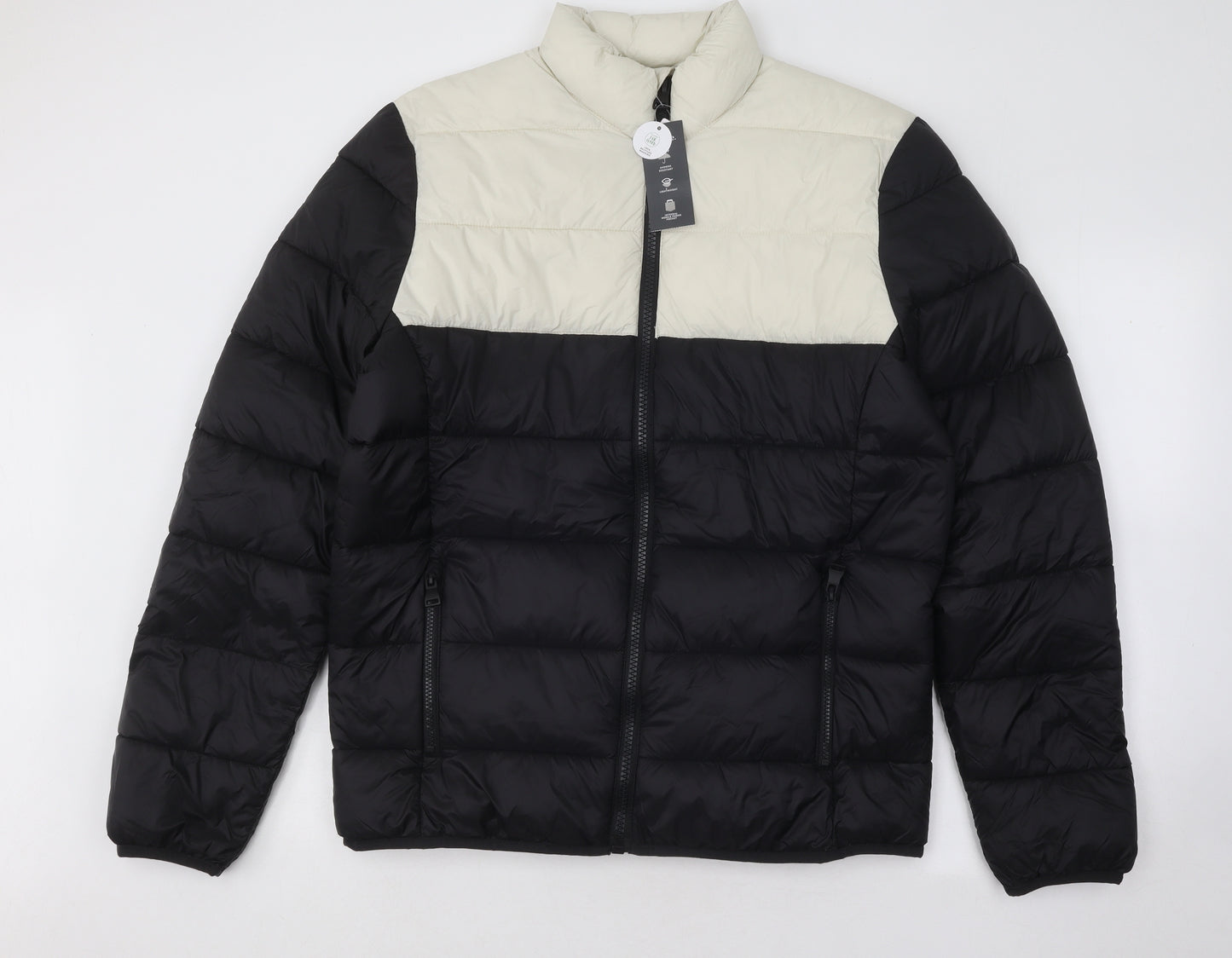 George Mens Black Puffer Jacket Coat Size L Zip