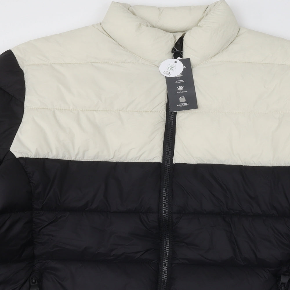 George Mens Black Puffer Jacket Coat Size L Zip