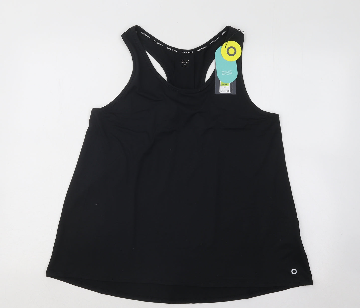 GOOD MOVE Womens Black Polyester Basic Tank Size M Round Neck Pullover