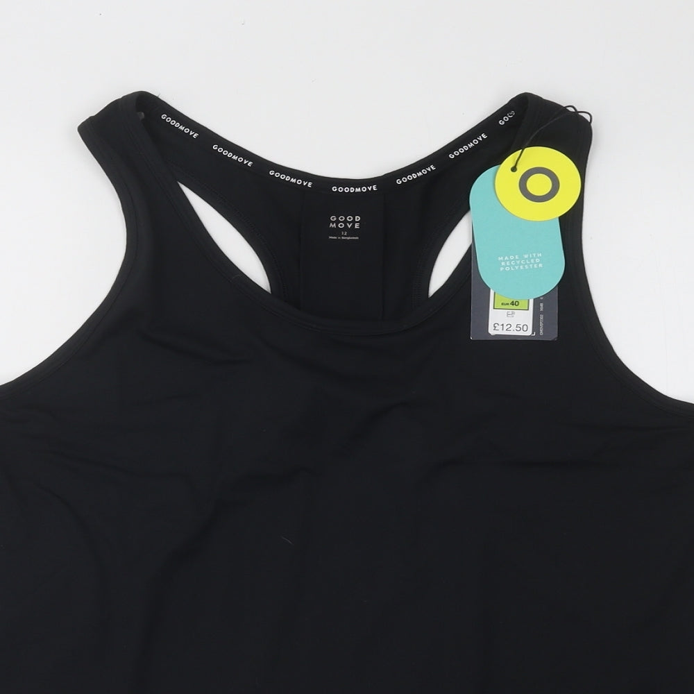 GOOD MOVE Womens Black Polyester Basic Tank Size M Round Neck Pullover