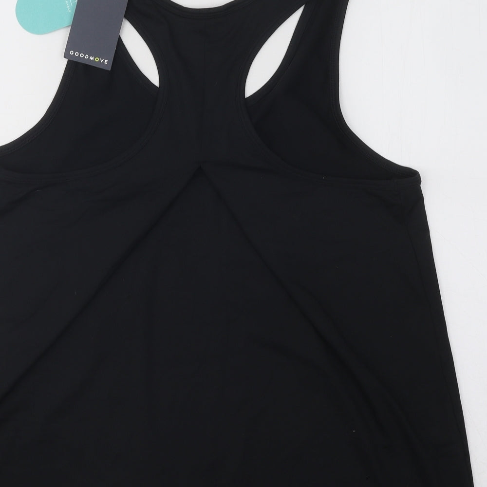 GOOD MOVE Womens Black Polyester Basic Tank Size M Round Neck Pullover