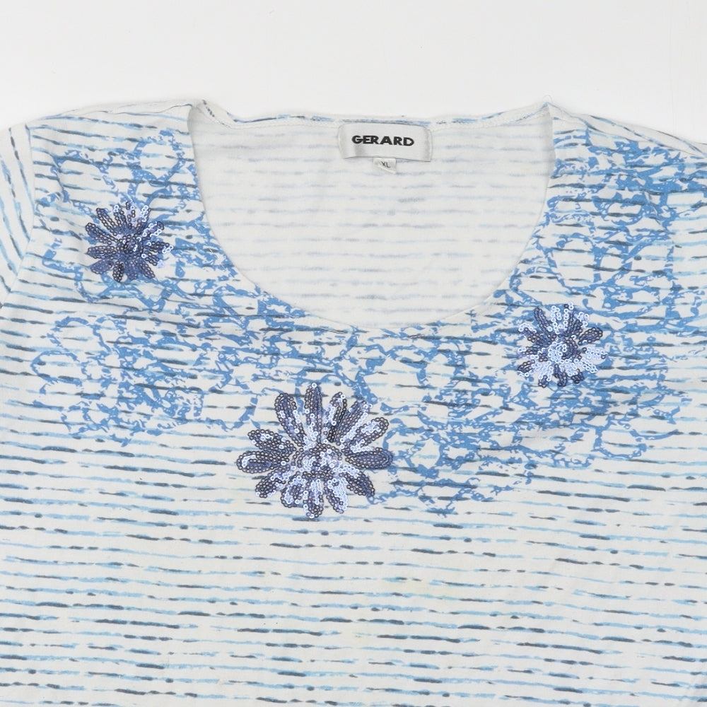 Gerard Womens Blue Striped Cotton Basic T-Shirt Size XL Scoop Neck