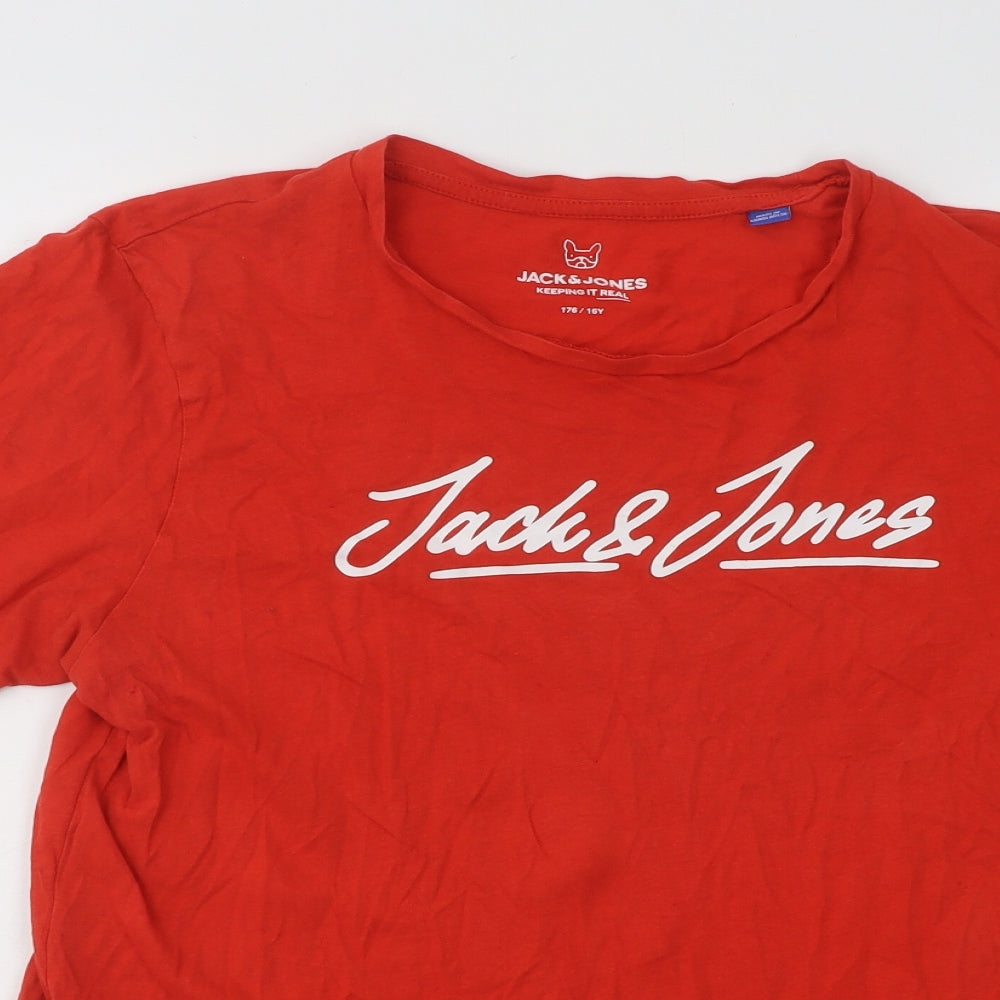 JACK & JONES Boys Red Cotton Basic T-Shirt Size 16 Years Round Neck Pullover