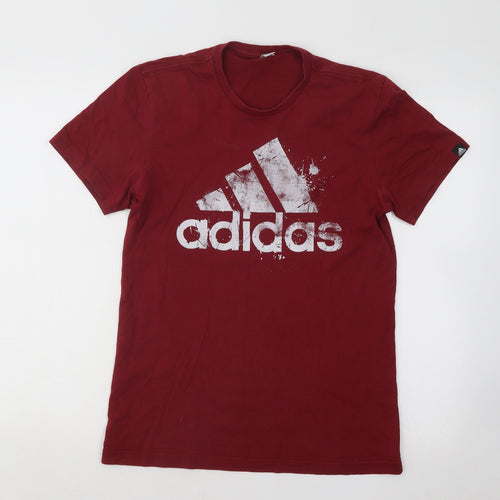adidas Mens Red Cotton T-Shirt Size S Round Neck