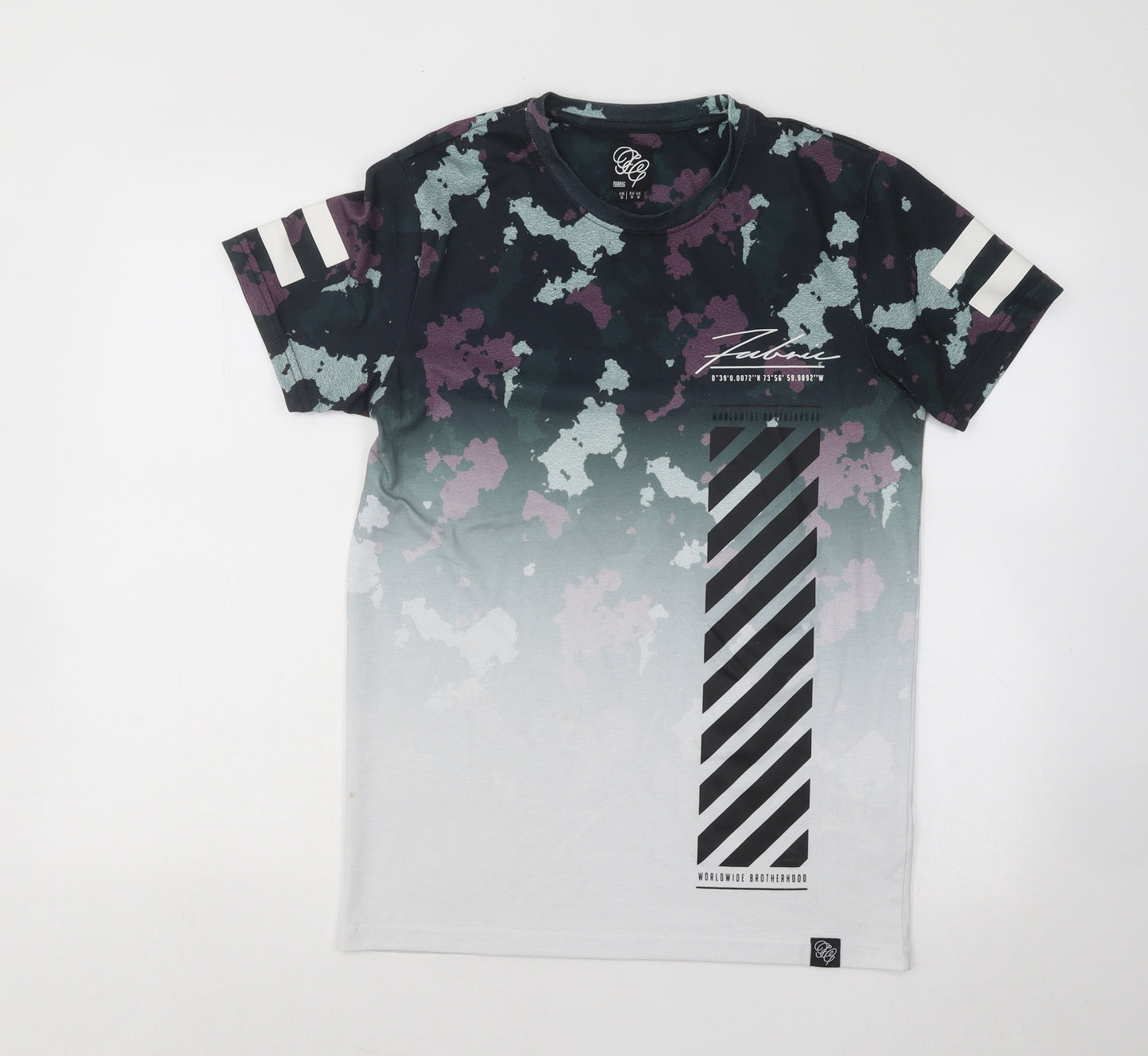 Fabric Mens Multicoloured Geometric Cotton T-Shirt Size S Round Neck
