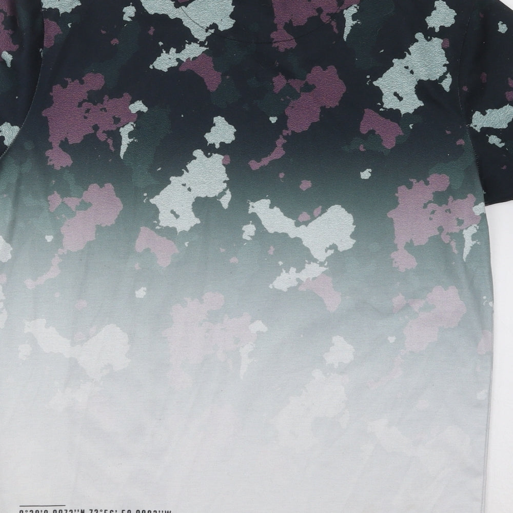 Fabric Mens Multicoloured Geometric Cotton T-Shirt Size S Round Neck