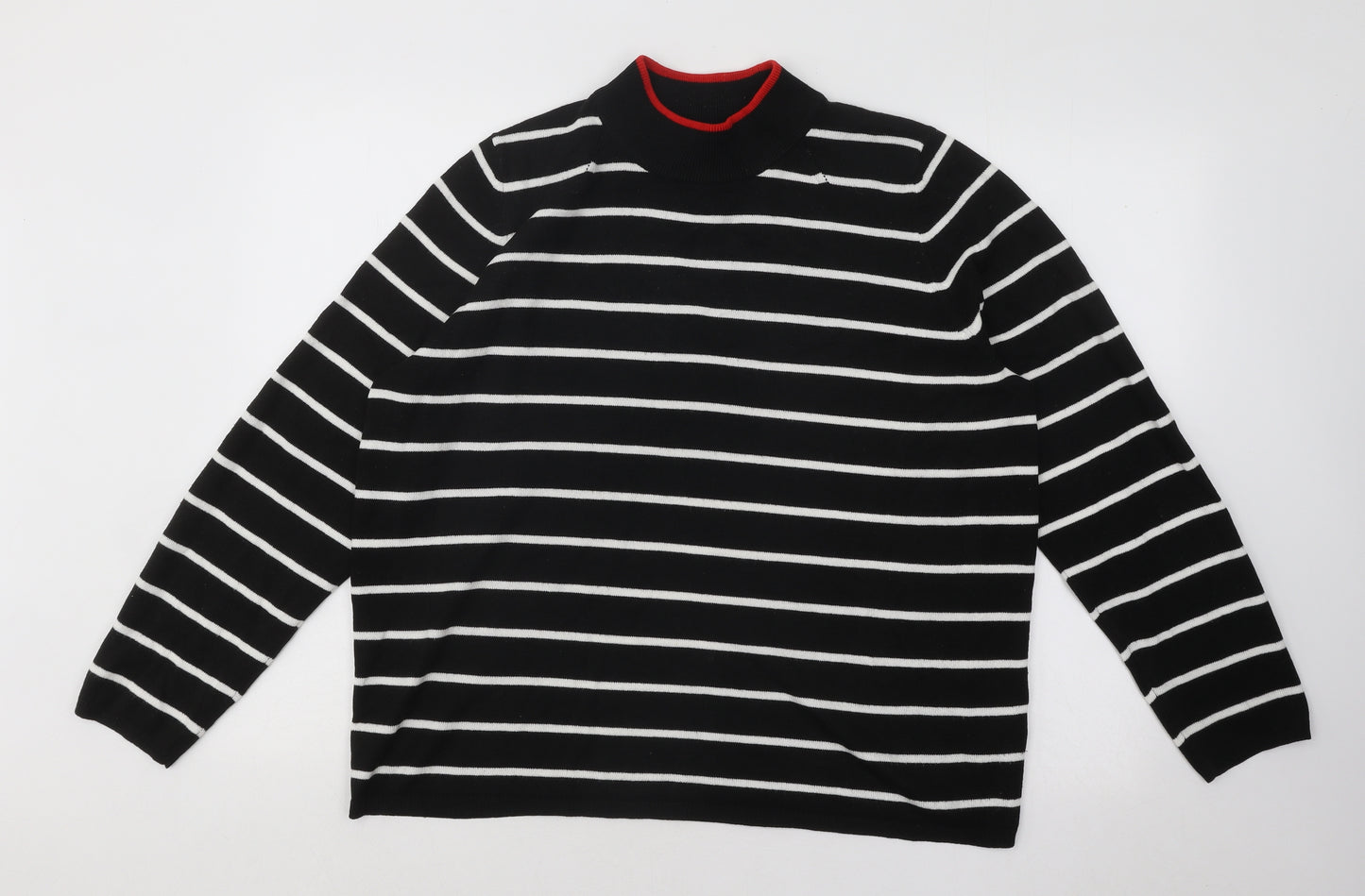 Marks and Spencer Womens Black Mock Neck Striped Acrylic Pullover Jumper Size 18